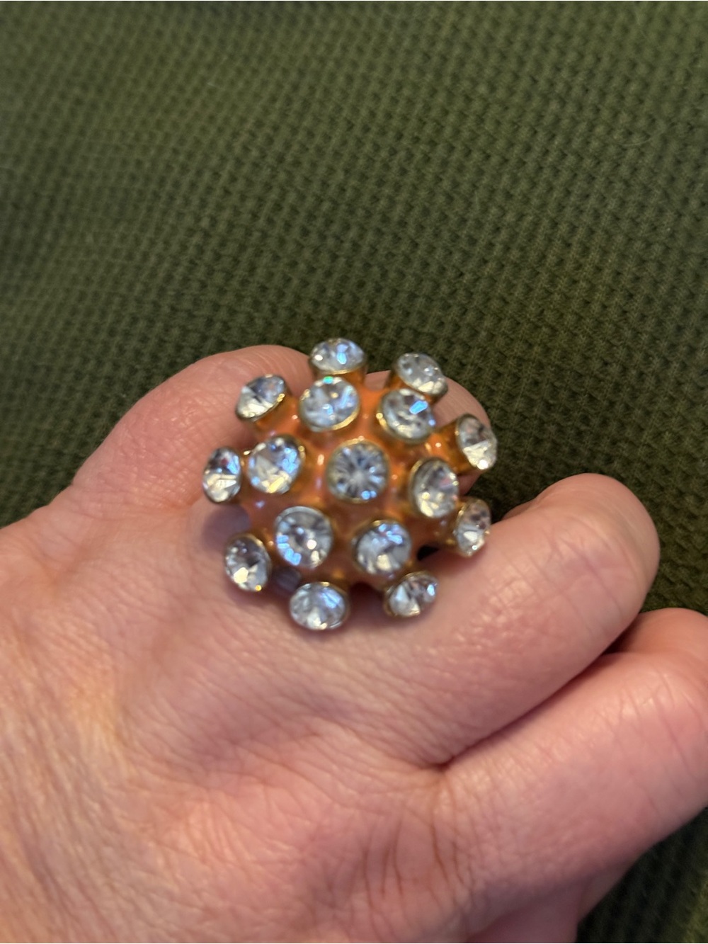 Gold-Tone Orange Crystal Cluster Statement Ring - Clear Crystal